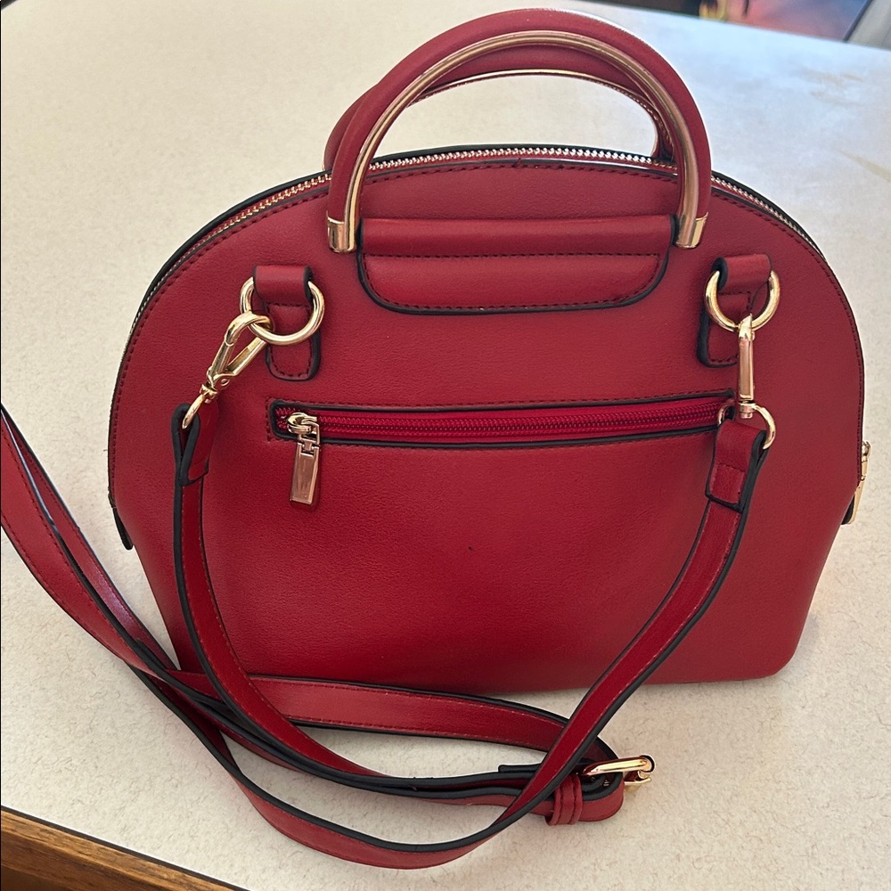 Isabelle Handbag with Gold-Tone Ring Handle Crossbody Clutch Red Purse - Picture 8 of 12